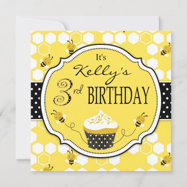 Invitación Torta de abeja de burbujas Tercer cumpleaños (Anverso)
