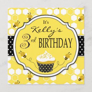 Invitación Torta de abeja de burbujas Tercer cumpleaños