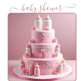 INVITACIÓN TORTA DE BABY SHOWER TODA ROSA CON BIBERONES
