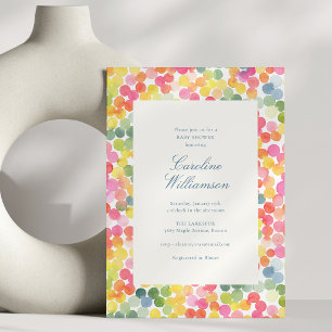 Invitación Torta de bebé moderna con confeti de acuarela colo