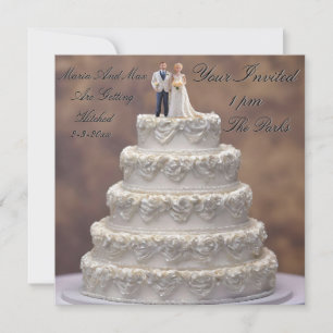 Invitación Torta De Boda Blanca De Cinco Niveles Con Pareja D