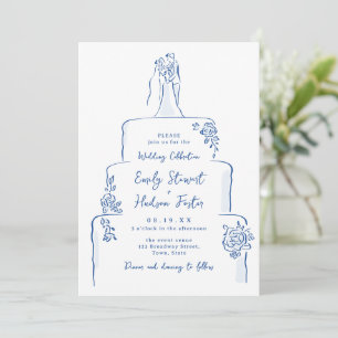 Invitación Torta de boda caprichosa dibujada a mano azul