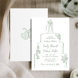 Invitación Torta de boda caprichosa dibujada a mano con salvi