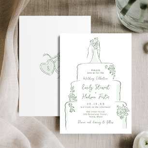 Invitación Torta de boda caprichosa dibujada a mano con salvi