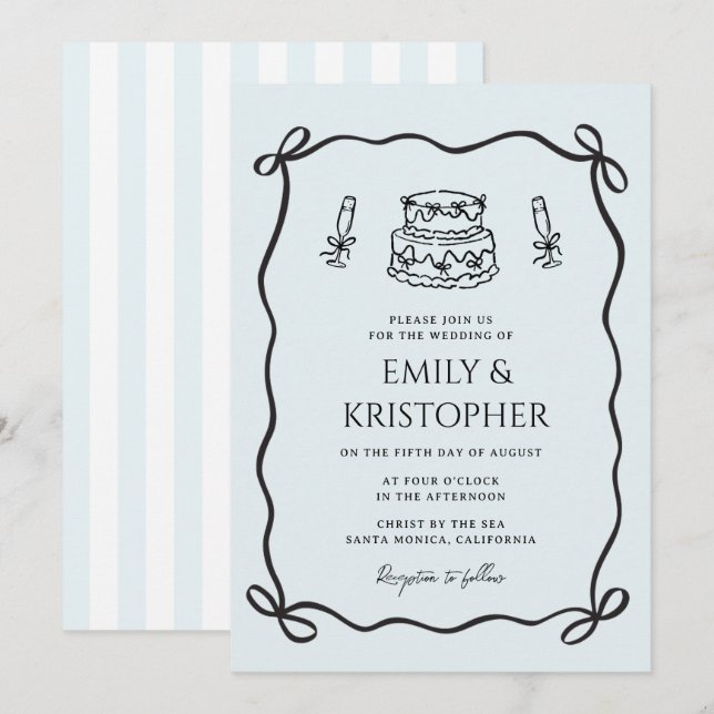 Invitación Torta de boda con lazo coquette (Anverso / Reverso)