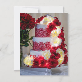 Invitación Torta de boda con ramo, anillos y velo