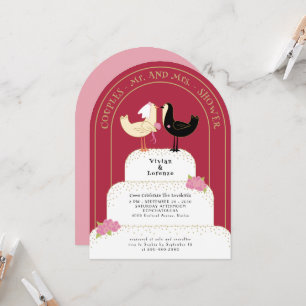 Invitación Torta de Boda de Parejas Arqueadas Retro Lovebirds