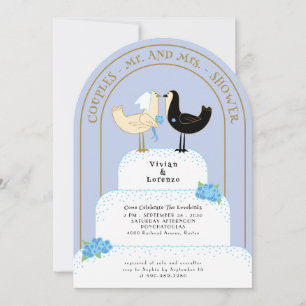 Invitación Torta de Boda de Parejas Arqueadas Retro Lovebirds