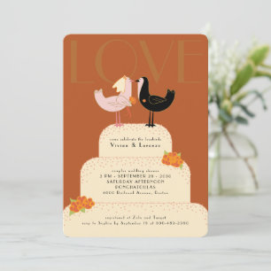 Invitación Torta de Boda de Parejas de Lovebirds Caprichosos 