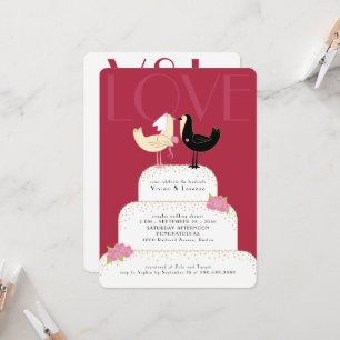 Invitación Torta de Boda de Parejas de Lovebirds Caprichosos