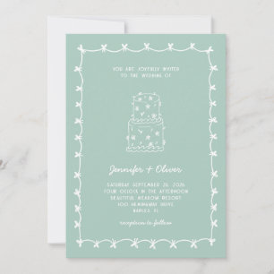 Invitación Torta de Boda Dibujada a Mano Caprichosa Verde Men