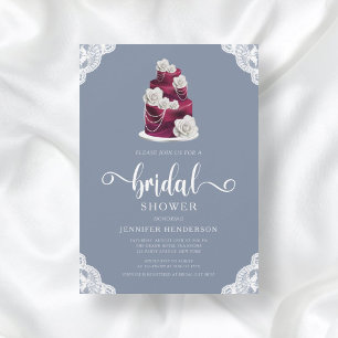 Invitación Torta de boda elegante polvorienta azul regadera n