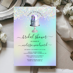 Invitación Torta de boda glamurosa ducha de novia holográfica