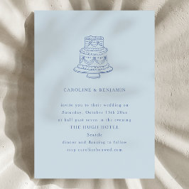 Invitación Torta de boda minimalista azul vintage genial