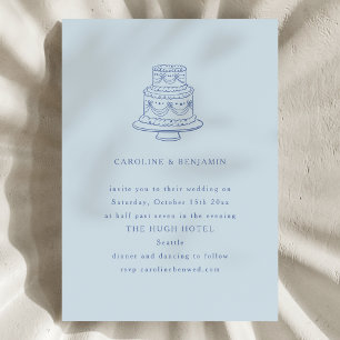 Invitación Torta de boda minimalista azul vintage genial