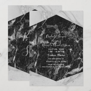 Invitación Torta de boda moderna de mármol negro blanco y pla