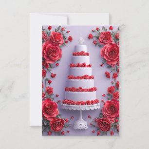 Invitación Torta de bodas con rosas rojas Floral romántico