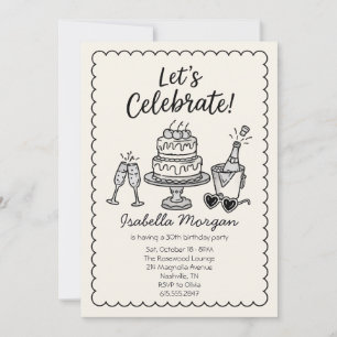 Invitación Torta De Champán Retro 30 Cumpleaños 