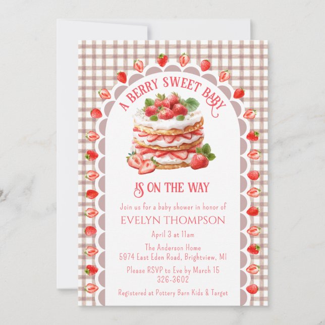 Invitación Torta De Chocolate Y Fresa Cumpleaños De Bebe (Anverso)
