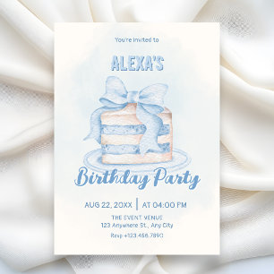 Invitación Torta de cumpleaños azul adorable