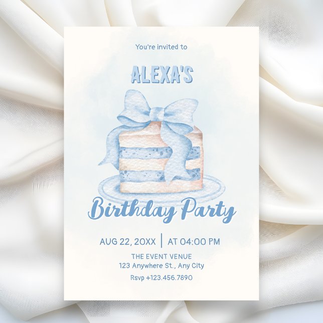 Invitación Torta de cumpleaños azul adorable (Subido por el creador)