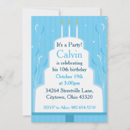 Invitación Torta de cumpleaños blanca en azul