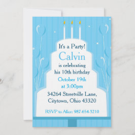 Invitación Torta de cumpleaños blanca en azul