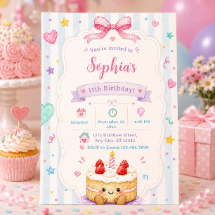 Invitación Torta de cumpleaños caprichosa, colorida y persona