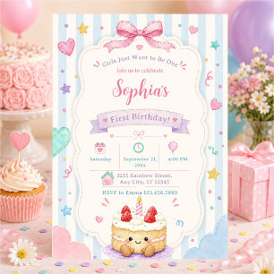 Invitación Torta de cumpleaños caprichosa, colorida y persona