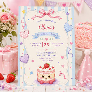 Invitación Torta de cumpleaños caprichosa, colorida y persona
