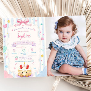 Invitación Torta de cumpleaños caprichosa foto colorida perso