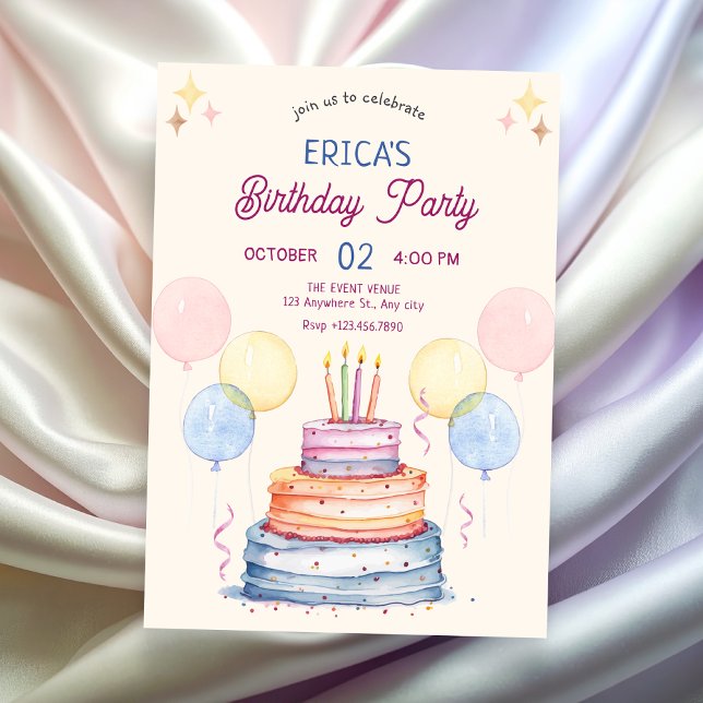 Invitación Torta de cumpleaños color pastel (Subido por el creador)