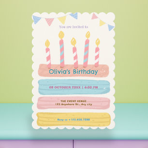 Invitación Torta de cumpleaños color pastel