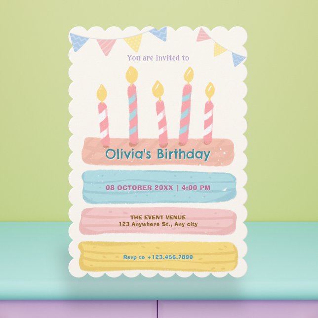 Invitación Torta de cumpleaños color pastel (Subido por el creador)