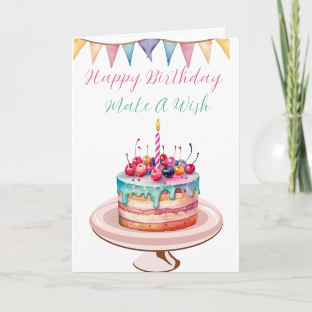 Invitación Torta de Cumpleaños Colorida "Pide un Deseo" (Anverso)