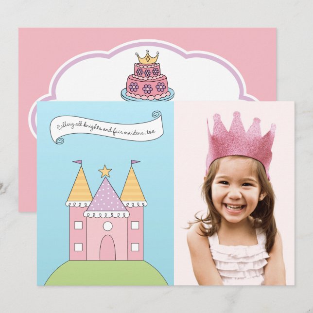 Invitación Torta de Cumpleaños con Foto del Castillo de la Pr (Anverso / Reverso)