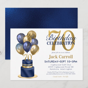 Invitación Torta De Cumpleaños Con Globos De Color Azul Marin