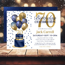 Invitación Torta De Cumpleaños Con Globos De Color Azul Marin