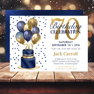 Invitación Torta De Cumpleaños Con Globos De Color Azul Marin