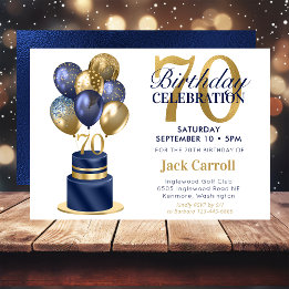 Invitación Torta De Cumpleaños Con Globos De Color Azul Marin