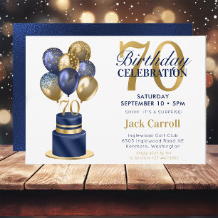 Invitación Torta De Cumpleaños Con Globos De Color Azul Marin