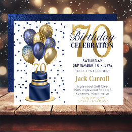 Invitación Torta De Cumpleaños Con Globos De Color Azul Marin