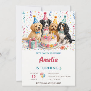 Invitación Torta de Cumpleaños de Cachorros Adorables de Acua