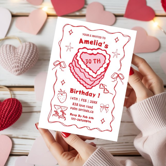 Invitación Torta de cumpleaños de corazón rosa y rojo cualqui (Subido por el creador)