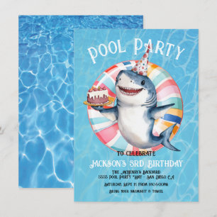 Invitación Torta de cumpleaños de Fiesta Shark Pool