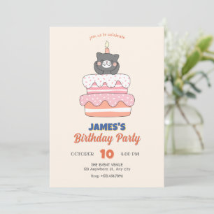 Invitación Torta de cumpleaños de gato