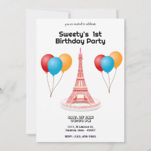 Invitación Torta de cumpleaños de la Torre Eiffel temática de
