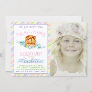 Invitación Torta De Cumpleaños De Niñas Con Panqueques Y Pija