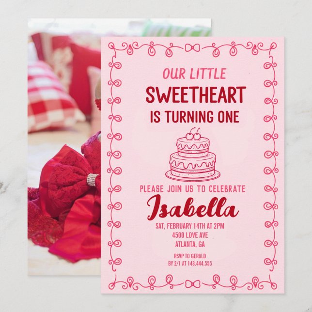 Invitación Torta de cumpleaños del Día de San Valentín Little (Anverso / Reverso)