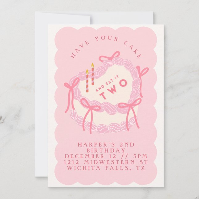 Invitación Torta de cumpleaños del segundo aniversario con co (Anverso)